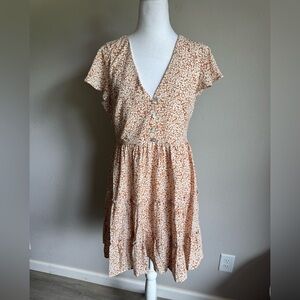 Petal + Pup Tan Cream Floral Print Mini Tiered V-Neck A-Line Sundress Womens 8